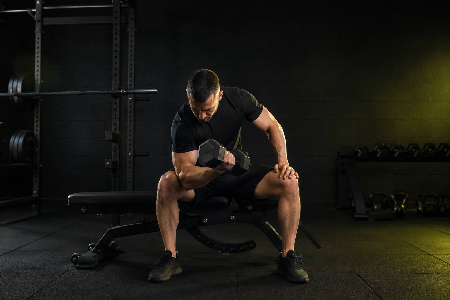 Curl concentrado en gimnasio