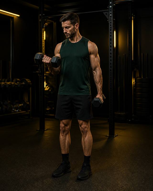 Curl de bíceps en gimnasio