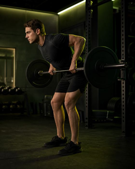 Remo con barra en gimnasio