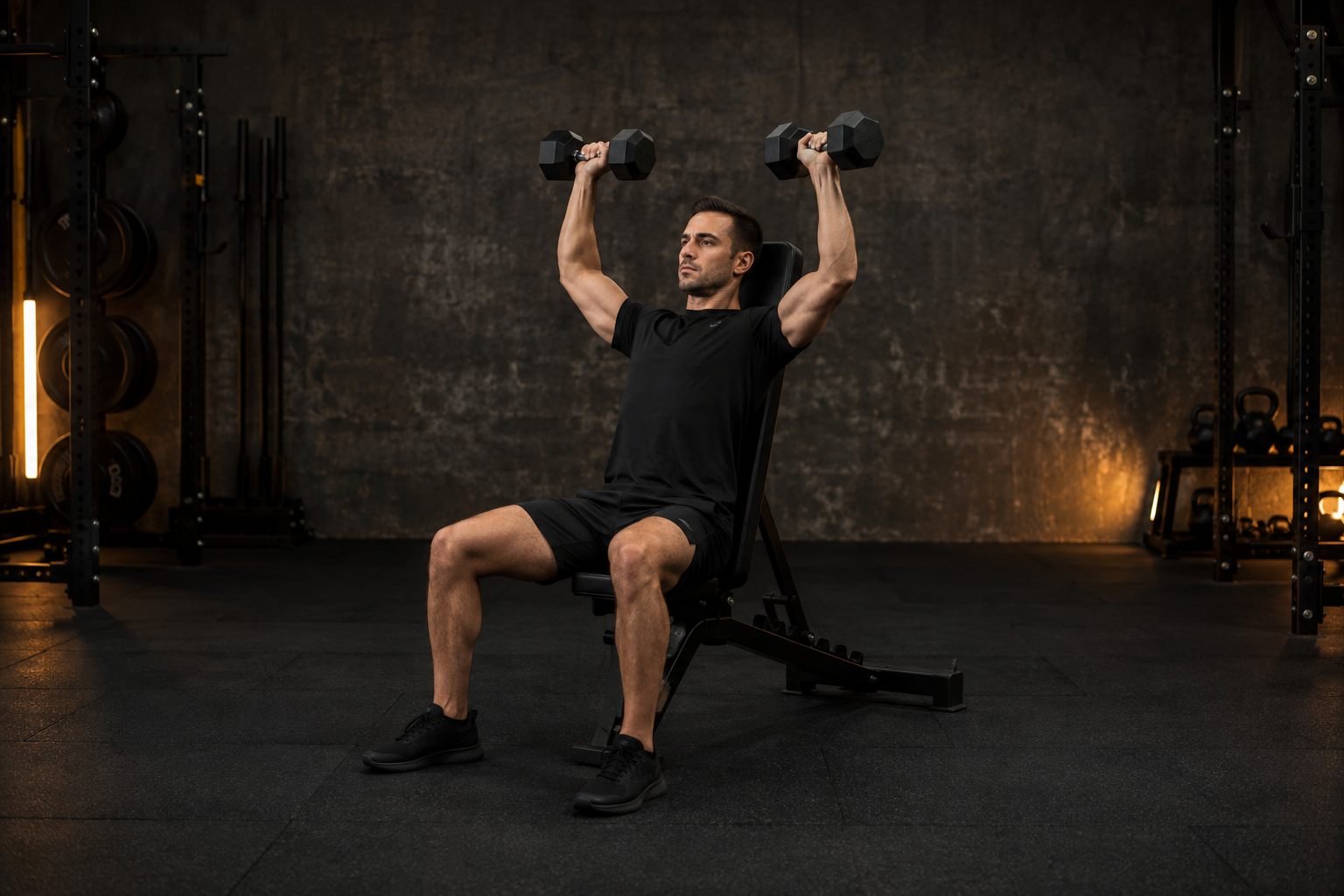 Press de hombro con mancuernas en gimnasio