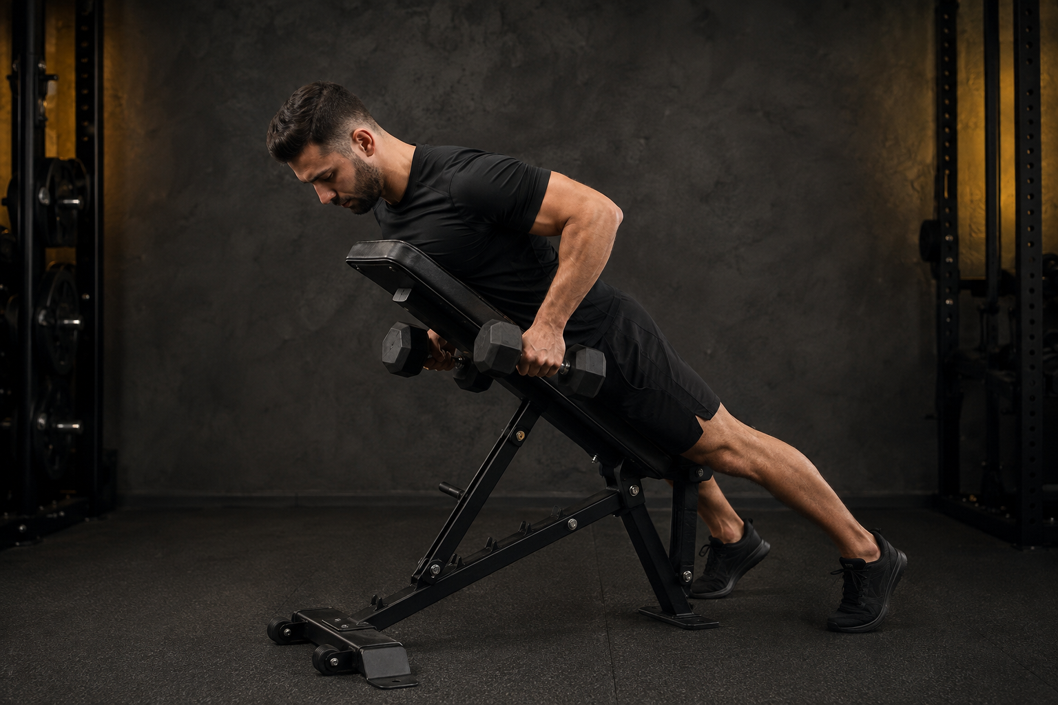 Remo con pecho apoyado en gimnasio