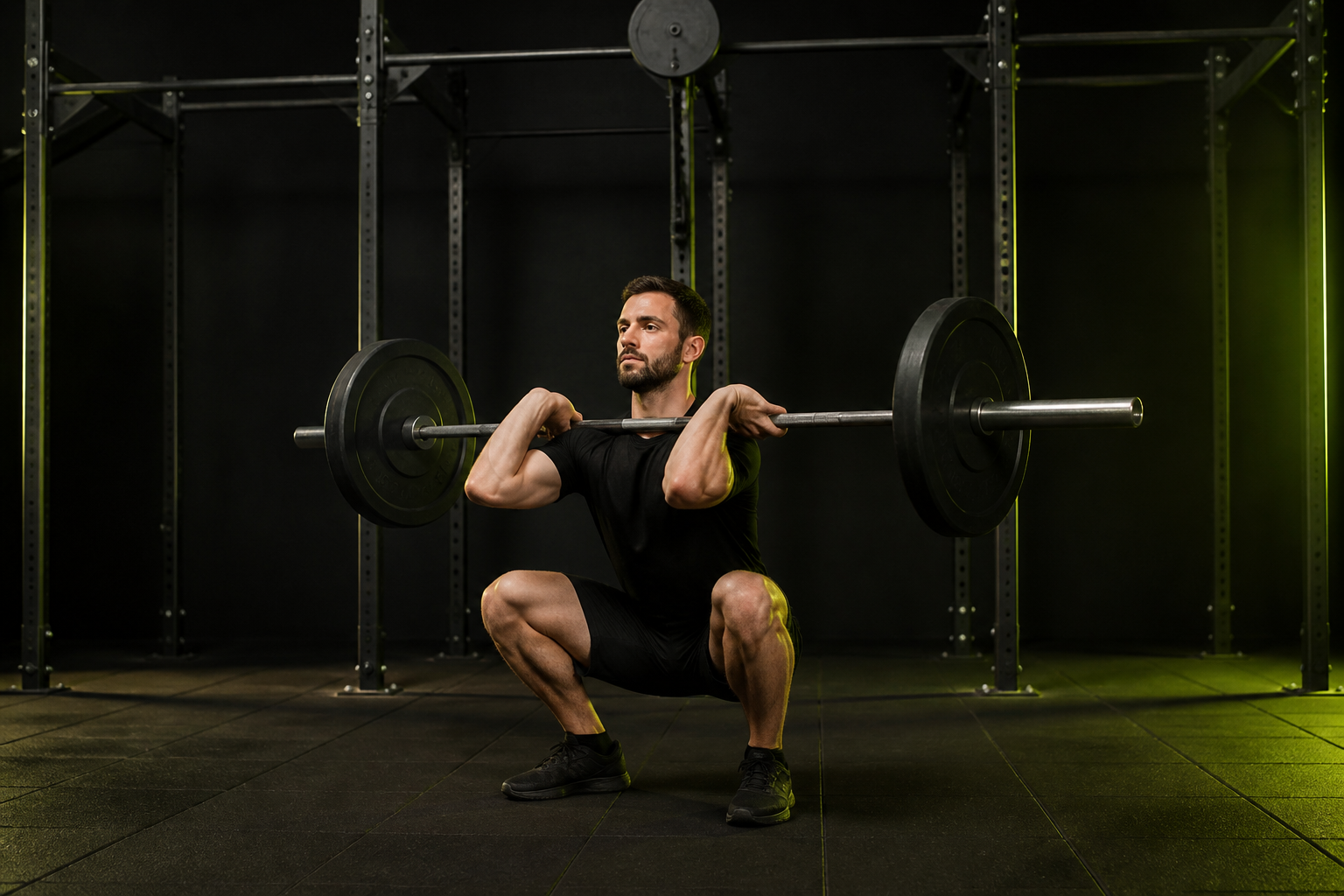 Sentadilla frontal en gimnasio
